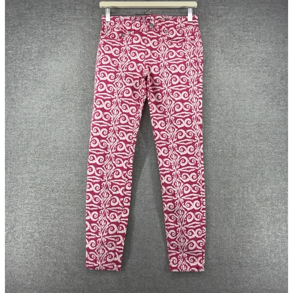 Vineyard Vines Salt Island Skinny Jeans Women Size 0 Pink Tile Print Denim